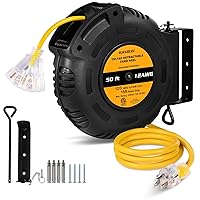 DEWENWILS 30 Ft Retractable Extension Cord Reel, Ceiling or Wall Mount 16/3  Gauge SJTW Power Cord with 3 Electrical Outlets Pigtail for Garage and