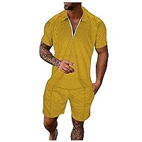 Mens 2 Piece Outfits Zip Tracksuit Polo Suits for Men Summer Outfits and Vacation Men Short Sets Outfits