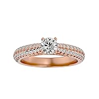 Certified 18K Gold Ring in Round Cut Moissanite Diamond (0.48 ct) Round Cut Natural Diamond (0.54 ct) With White/Yellow/Rose Gold Engagement Ring For Women