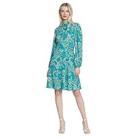 Maggy London Mock Neck Tie Long Sleeve Fit & Flare Wedding Guest Womens Dresses