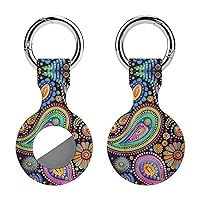 Colorful Paisley and Flowers Printed Silicone Case for AirTags with Keychain Protective Cover Air Tag Finder Tracker Accessories Holder
