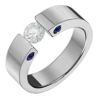 Ttitanium Diamond Ring With Blue Sapphire Tension Set 5mm Wide Comfort Fit Wedding Band