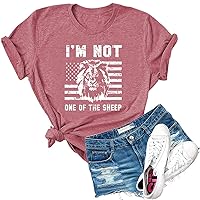 Womens Lion I'm Not One of The Sheep Print T Shirt Novelty USA Flag Patriotic Graphic Tees Tops