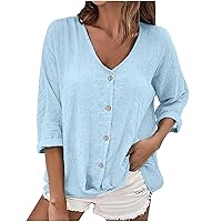 Womens Button Down V Neck Tops 2023 Dressy Casual Long Sleeve Blouses Fashion Solid Color Loose Fit Work Shirts