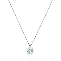 Amazon Essentials Sterling Silver Cushion-Cut Checkerboard Aquamarine Pendant Necklace (8mm) (previously Amazon Collection)
