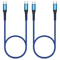 SUNGUY 60W USB C to USB-C Cable, [2Pack, 2FT/0.6M ] Type C to C Fast Charger Cable for iPhone 15 Plus Pro Max, Galaxy S23/S22 Ultra/Z Fold 3, iPad Pro/Air 2020, MacBook Air/Pro (Blue)