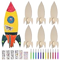 12 Pack DIY Wood Rocket,Mini Rocket Paint and Decorate Wooden Rocket Craft Kits with Decorate Tools for Kids School Craft Home Party Decor Projects