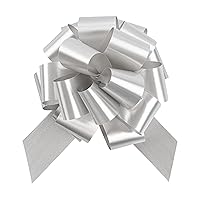 Restaurantware Gift Tek 5.5 Inch Ribbon Pull Bows 10 Satin Pull Bows - 20 Loops Instant Pull Design Silver Plastic Flower Bows For Gifts Large For Wedding Baskets And Gift Wrapping