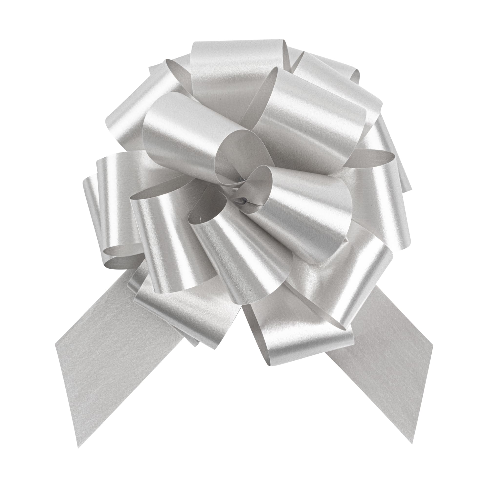 Gift Tek 5.5 Inch Ribbon Pull Bows, 10 Satin Pull Bows - 20 Loops, Instant, Silver Plastic Flower Bows For Gifts, Large, Instant Bows, For Wedding Gift Baskets, Wraps - Restaurantware