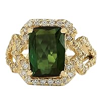 3.84 Carat Natural Green Tourmaline and Diamond (F-G Color, VS1-VS2 Clarity) 14K Yellow Gold Cocktail Ring for Women Exclusively Handcrafted in USA