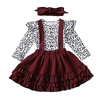Toddler Baby Girls Cotton Leopard T Shirts and Overall Skirts with Headband Baby Clothes Set