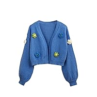 QWINEE Girl's Casual Floral Long Sleeve Open Front Uniforms Drop Shoulder Cardigan Knit Sweater Outerwear