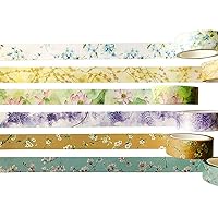lovielf Soft Watercolor Aesthetic Vintage Classic Floral Flower Washi Tape Set of 6 Rolls |1.5mm X 7m (7.65 Yards) | for Art DIY Craft, Journaling, Gift Wrapping