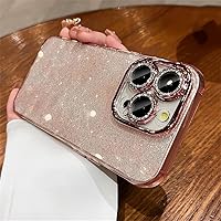 Sparkle Bling Glitter Hard Transparent Clear Case for iPhone 14 11 12 13 15 Pro Max Camera Protector Rhinestones Lens Film Cover,Pink,for iPhone 12