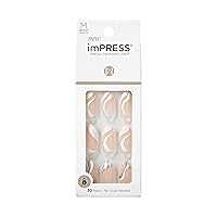 KISS imPRESS No Glue Mani Press On Nails, Design, On My Mind', White, Medium Size, Almond Shape, Includes 30 Nails, Prep Pad, Instructions Sheet, 1 Manicure Stick, 1 Mini File
