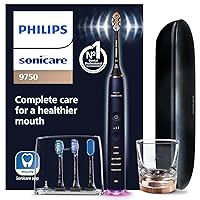 DiamondClean Smart 9750 Electric Toothbrush, Sonic Toothbrush with App, Pressure Sensor, Brush Head Detection, 5 Brushing Modes and 3 Intensity Levels, Lunar Blue, Model HX9954/74