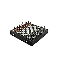 Metal Chess Set for Adults Troy-Spartan Antique Copper Figures,Handmade Pieces and Different Design Wooden Chess Board with Storage (Marble)