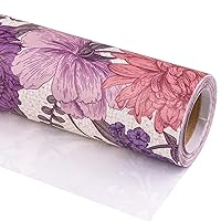 RUSPEPA White Kraft Wrapping Paper Roll - Mini Roll - Peony Flower Design Great for Birthday, Party and Baby Shower - 17 Inches X 32.8 Feet