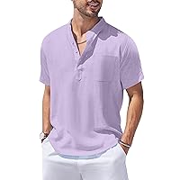 COOFANDY Men's Cotton Linen Henley Shirt Short Sleeve Hippie Casual Beach T-Shirts with Pocket