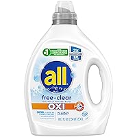 All Liquid Laundry Detergent, Free Clear for Sensitive Skin with OXI, Unscented and Hypoallergenic, 2X Concentrated, 90 Loads