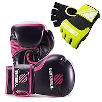 Sanabul Gel Boxing Gloves (Black/Pink, 14oz) and Hand Wraps (Neongreen/White, L/XL) | Pro-Tested Gear for Men and Women | Perfect for MMA, Muay Thai, Kickboxing, and Heavy Bag Work