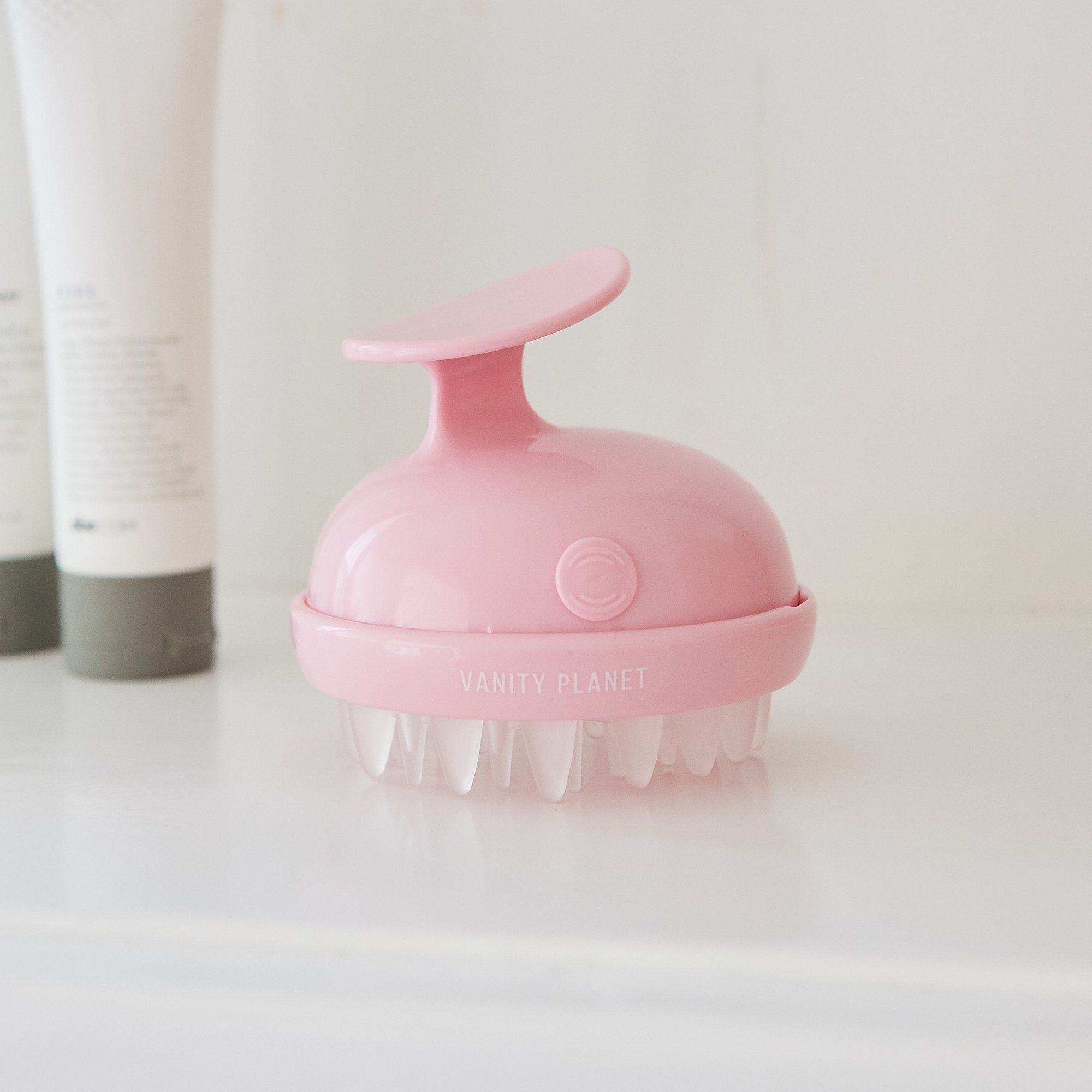 Vanity Planet Groove Scalp Massager (Pucker-up Pink) Rejuvenating Handheld Shampoo Brush, 2-Speed Vibrating, Water Resistant