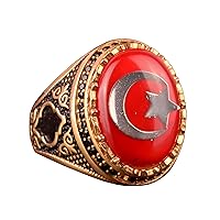 KAMBO 925 Sterling Silver Ring, Moon and Star Ring, Turkish Flag Ring
