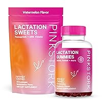 Pink Stork Lactation Gummies and Sweets Supplement Duo for Breast Milk Supply, Breastfeeding Snacks with with Milk Thistle, Alfalfa, and Fenugreek, Essentials for Nursing or Pumping, Duo