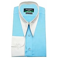 Stylish Spear Collar Blue Long Sleeves Dagger Formal Attire Celebrity Clothing Goodwill 1970's Vintage Men's Cotton Shirt