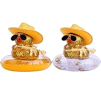 2 Pack Car Duck Decoration Dashboard, Rubber Duck Car Dashboard Ornament Accessories with Mini Glitter Cowboy Hat Swim Ring Necklace Sunglasses Special Prop