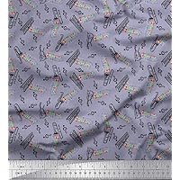 Soimoi Cotton Voile Grey Fabric - by The Yard - 42 Inch Wide - Notes, Piano & Guitar Musical Instrument Print - Melodic Trio for Stylish Apparel and Decor Printed Fabric