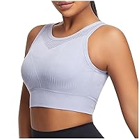 2024 Womens High Neck Longline Sports Bra, Padded Workout Sports Bras Crop Tank Tops Breathable Cool Push Up Air Bra