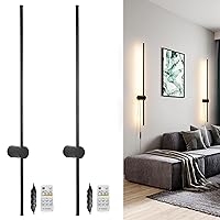 RC Dimmable Modern Plug in Wall Sconce Set of Two LED Black Wall Lights with Dimmer 39.4 inches Wall Lamp with Memory Function Original Brand Lighting