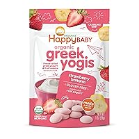 Happy Baby Organics Baby Snacks, Greek Yogis, Freeze Dried Yogurt & Fruit Snacks, Gluten Free Snack for Babies 9+ Months, Strawberry & Banana, 1 Ounce