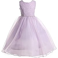 Little Girls Charming Floral Lace Layer Organza Pearl Gown Flower Girl Dress