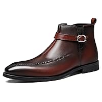 Men's Chelsea Ankle Dress Leather Buckle Strap Monk Boots Black Brown