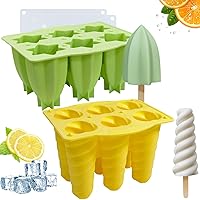 Popsicles Molds 2Pcs Spiral & Carambola Popsicle Maker Homemade Ice Cream Molds with Lid and Non-slip Handle 6 Grid DIY Easy Release Food Silicone Popsicle Molds, Popsicles Molds