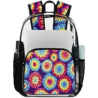 Tie-Dye Clear Backpack Heavy Duty Transparent Bookbag for Women Men See Through PVC Backpack for Security, Work, Sports, Stadium