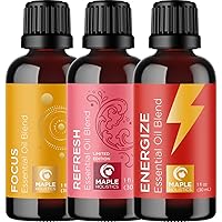 Maple Holistics Essential Oils Set - Focus Refresh and Energize Citrus Essential Oil Blends for Diffuser with Invigorating Essential Oils for Diffusers Aromatherapy and Travel (1 Fl Oz Each)