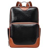BROMEN Laptop Backpack for Women Leather 15.6 inch Computer Backpack Large Capacity Business Travel Daypack Bag Black with Brown