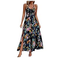 XJYIOEWT Purple Dress,Womens Floral Backless Spaghetti Strap Dress Long Flowy Beach Maxi Dresses for Women 2024 Day Dre
