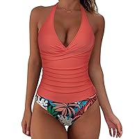 Women Sexy Halter Tankini Bathing Suit Slimming Tummy Control Swimsuit