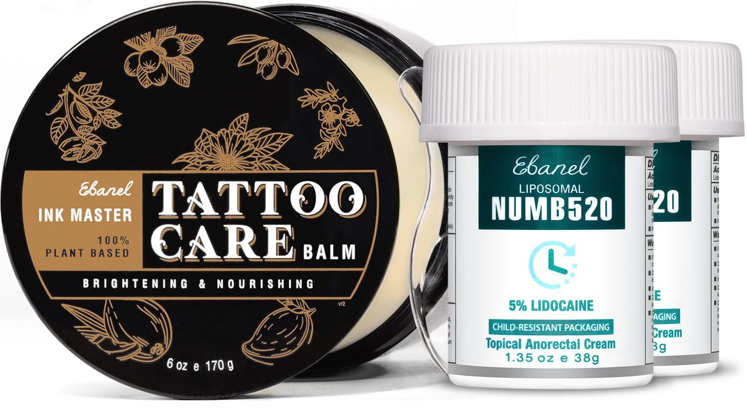 Ebanel Bundle of 5% Lidocaine Numbing Cream and Tattoo Aftercare Healing Balm