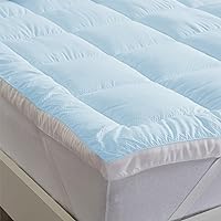 Great Bay Home Queen Cooling Mattress Topper. Thick, Elastic Corner Mattress Pad. Ultra-Soft Cooling Pillowtop Mattress Cover & Protector. Fits Mattresses up to 18” (Queen, Light Blue)