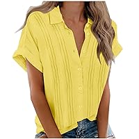 Summer Cotton Tops for Women 2024 Trendy Button Down Lapel Formal Tshirt Casual Short Sleeve Loose Blouse Tees Dressy Shirts
