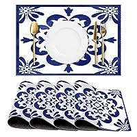 Chinese Classical Style Blue and White Porcelain Print Pattern Placemats Set of 4 PCS Place Mat for Kitchen Dining Table Washable Place Mats Heat-Resistant Non-Slip Table Mats