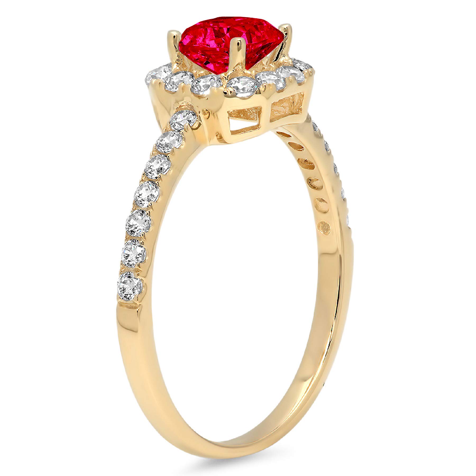 Clara Pucci 1 ct Brilliant Princess Cut Solitaire with accent Flawless Simulated CZ Red Ruby VVS1 Designer Modern Statement Ring Solid 14k Yellow Gold