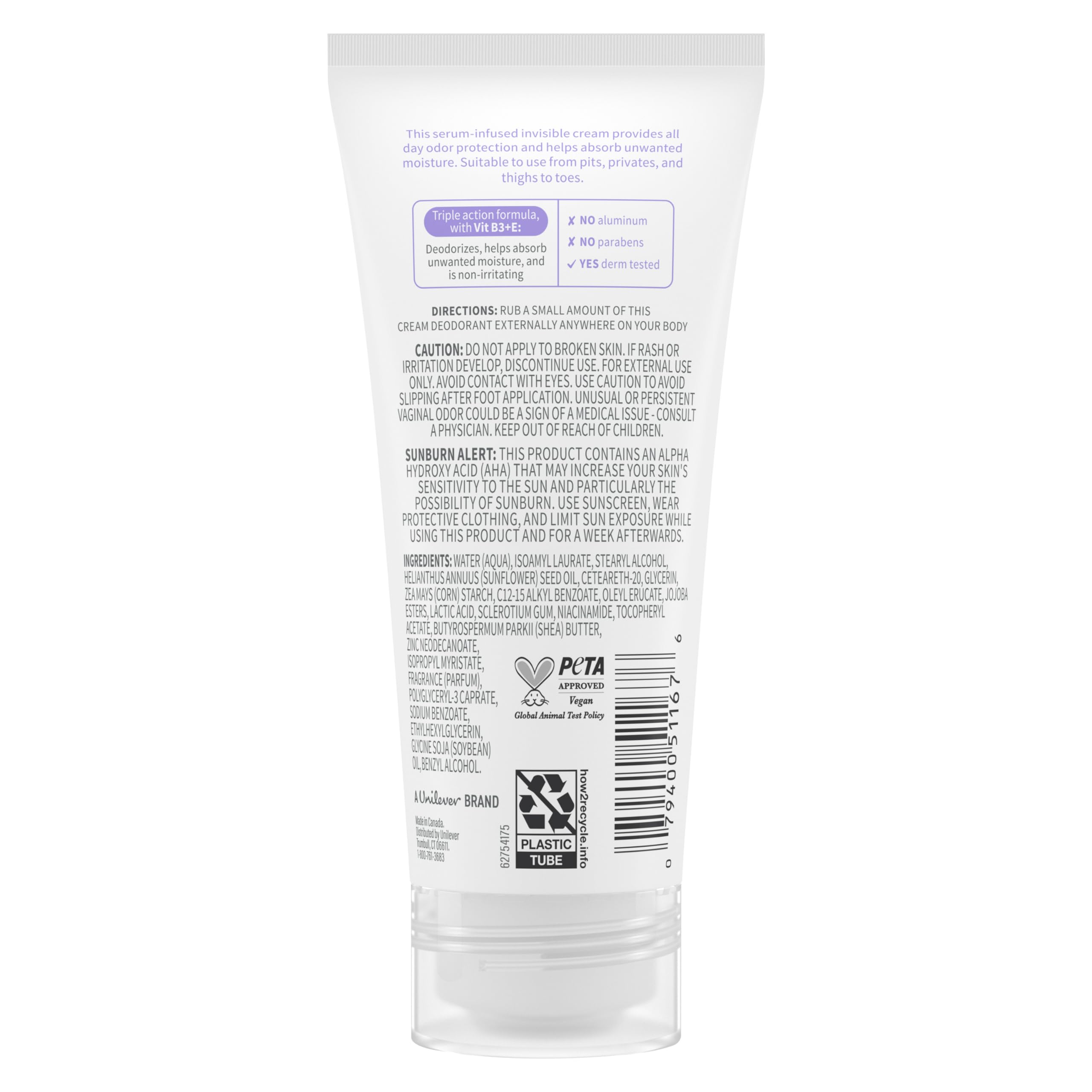 Dove Whole Body Deo Aluminum Free Invisible Cream Deodorant Coconut & Vanilla for Odor Control, 2.5 oz