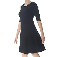 Women's Cutout Knit A-Line Dress, Deep Black (X-Small)