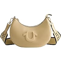True Religion Women's Shoulder Bag Purse, Crescent Hobo Handbag with Adjustable Removable Strap and Horseshoe Logo